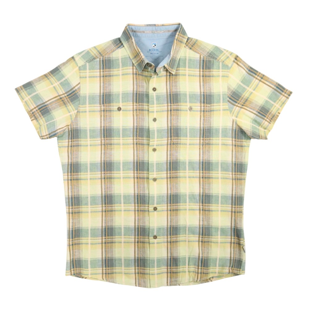 Kuhl Skorpio Linen Shirt Mens Medium Green Plaid Gorpcore Hiking Outdoor Retro